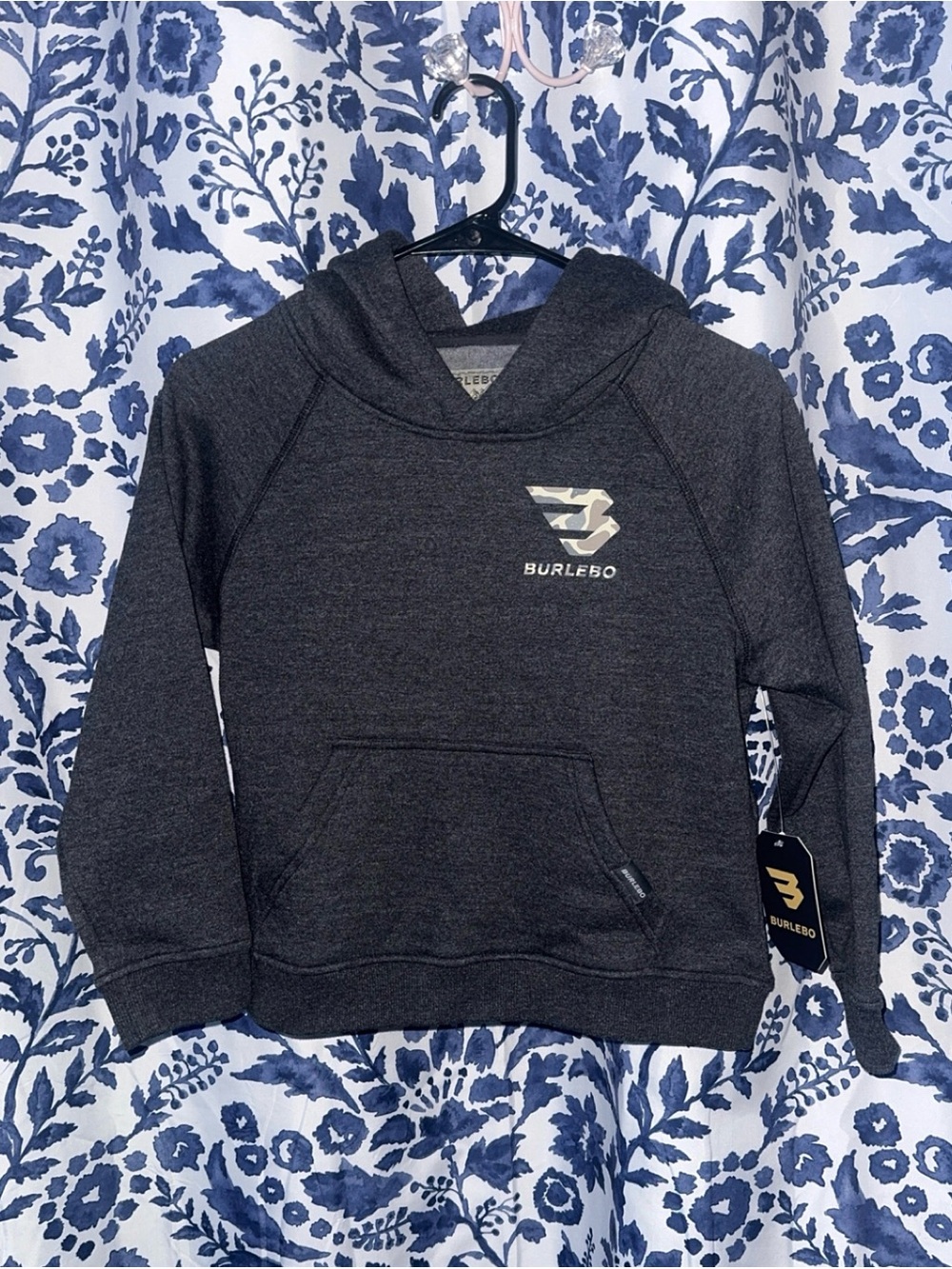 NWT BURLEBO Hoodie with Deer Camo Logo - boys size 8